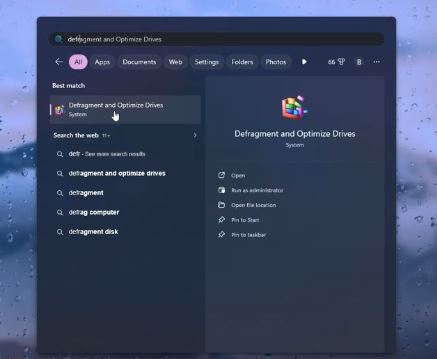Defragment and Optimize Drives tool open in Windows 11 showing the C: drive listed as an SSD