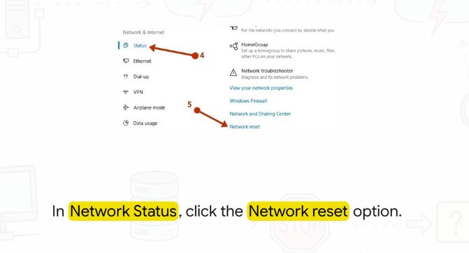 Using Windows Network Reset in Settings to fix a persistent DNS server not responding error