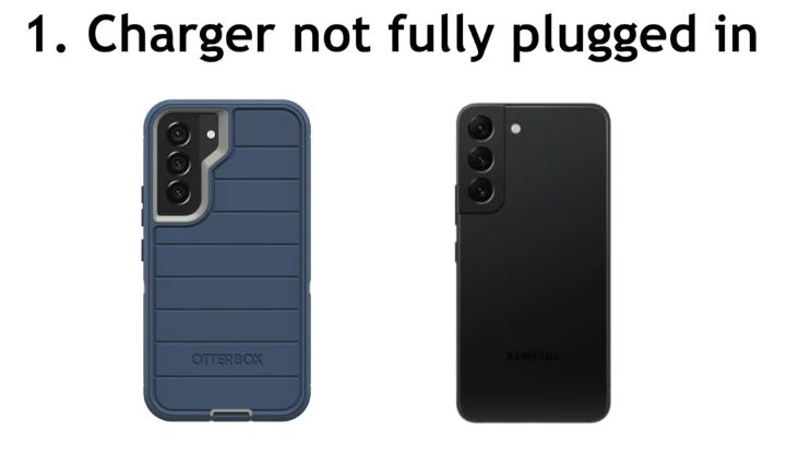 Removing phone case to fully insert USB-C charging cable