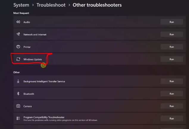 Windows Update troubleshooter running in Windows Settings