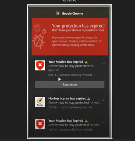Fake McAfee-style virus notification popup in Microsoft Edge